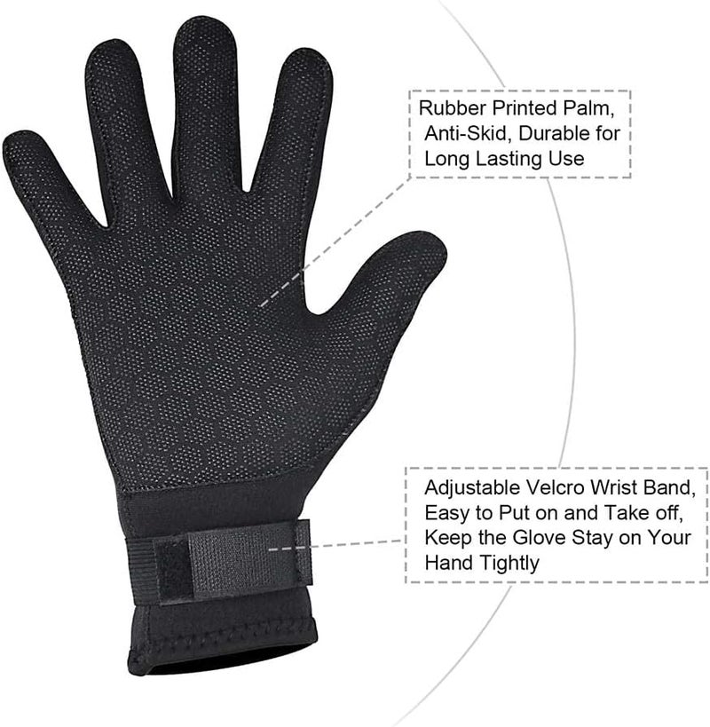 Luckam Water Gloves, 3mm Neoprene Five Finger Warm Wetsuit Winter Gloves for Scuba Diving Snorkeling Paddling Surfing Kayaking Canoeing Spearfishing Skiing (M) - Image 2