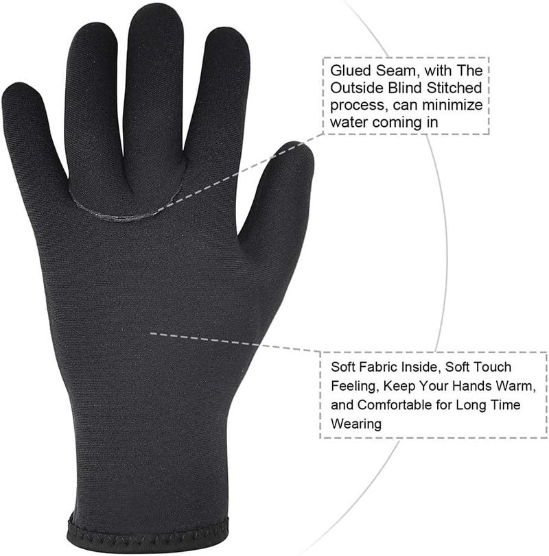 Luckam Water Gloves, 3mm Neoprene Five Finger Warm Wetsuit Winter Gloves for Scuba Diving Snorkeling Paddling Surfing Kayaking Canoeing Spearfishing Skiing (M) - Image 4
