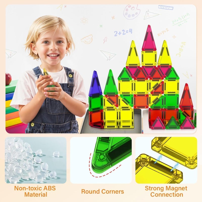 Anyeve 46PCS Mini Magnetic Tiles, Magnetic Tiles Travel Set with Case, STEM Educational Building Set Construction Toys for Kids Ages 3+, Portable Building Toys for Toddlers, Boys & Girls Birthday Gift - Image 3