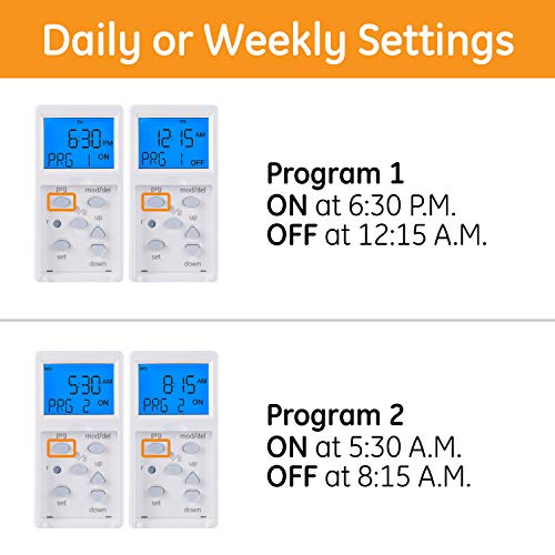 GE مؤقت GE SunSmart الرقمي المثبت في الجدار - أوقات التشغيل/الإيقاف اليومية، إعدادات قابلة للبرمجة، إعدادات شروق/غروب الشمس، أمان العطلات - أبيض ولوزي، مفتاح للضوء، المروحة، المدفأة - 32787 - Image 5