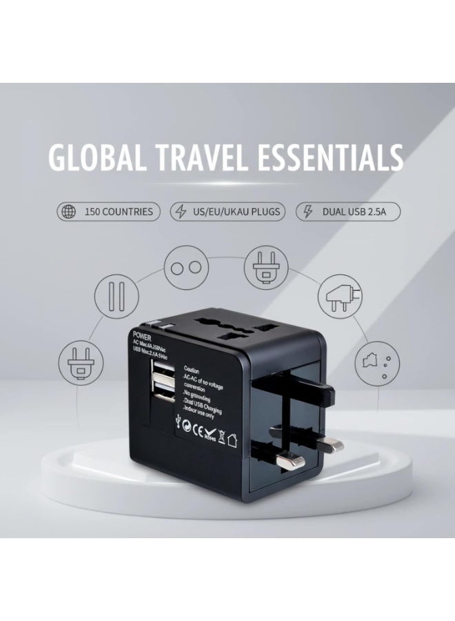 Universal Travel Adapter International Socket Outlet Dual USB Plug Charger 2 Worldwide for Phone Laptop (Black) - Image 2