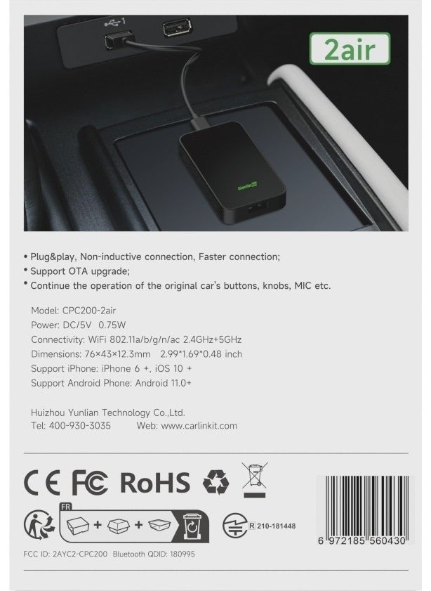 Carlinkit - 5.0 2AIR 2 In 1 Android Auto & Apple Carplay 2023 Latest Version Wireless Wireless Adapter (CPC200-2AIR) - Image 1