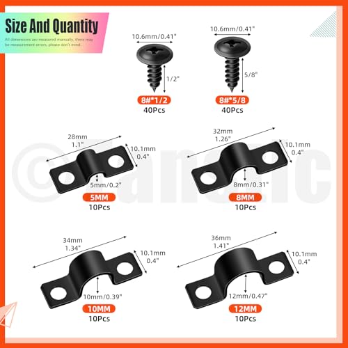 Tanstic 40Pcs Black Two Hole Pipe Strap 316 516 38 12 Two Hole Strap U Bracket Rigid Pipe Strap Pipe Strap Clamp with Phillips Modified Truss Head Wood Screws for Fixing Conduit U Bracket - Image 3