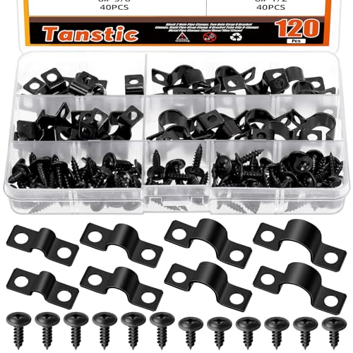 Tanstic 40Pcs Black Two Hole Pipe Strap 316 516 38 12 Two Hole Strap U Bracket Rigid Pipe Strap Pipe Strap Clamp with Phillips Modified Truss Head Wood Screws for Fixing Conduit U Bracket - Image 1