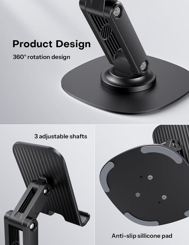 OMOTON Cell Phone Stand for Desk, 2 Pack Adjustable Foldable Phone Holder, 360 Swivel Mobile Stand Fit for iPhone 17 16 15 14 13 Pro Max and All Smart Phones, Black & White - Image 4