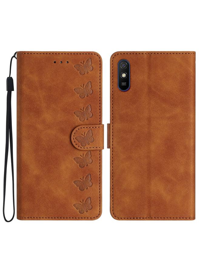 Case For Xiaomi Redmi 9A Seven Butterflies Embossed Leather Phone Case