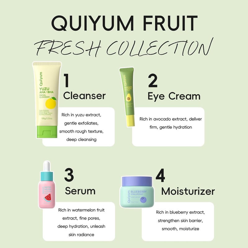 QUIYUM Skin Care Set, Fruit Women Birthday Christmas Beauty Gift Sets, Skin Care Kit with Cleanser, Serum, Eye Cream, Face Cream Travel Kit for Women, Gentle, Full Sizes 4pcs, Stocking Stuffers - Image 2