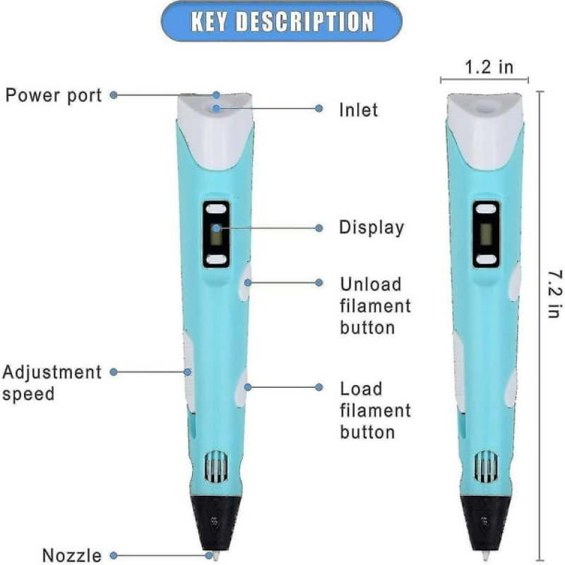 3D Pen: Blue USB Charging LED Display - Precise Temperature Speed Slider 3D Printing Pen for Beginner Advanced Arts Crafts Enthusiasts - Image 2