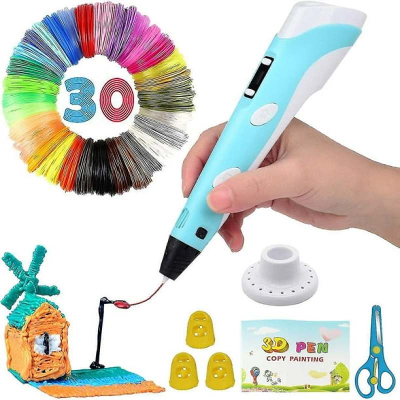 3D Pen: Blue USB Charging LED Display - Precise Temperature Speed Slider 3D Printing Pen for Beginner Advanced Arts Crafts Enthusiasts - Image 1