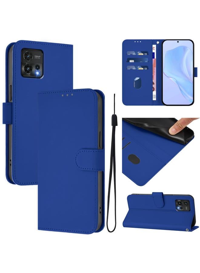 S-TOP Case For Motorola Moto G72 Skin Feel Solid Color Leather Phone Case with Lanyard - Image 1
