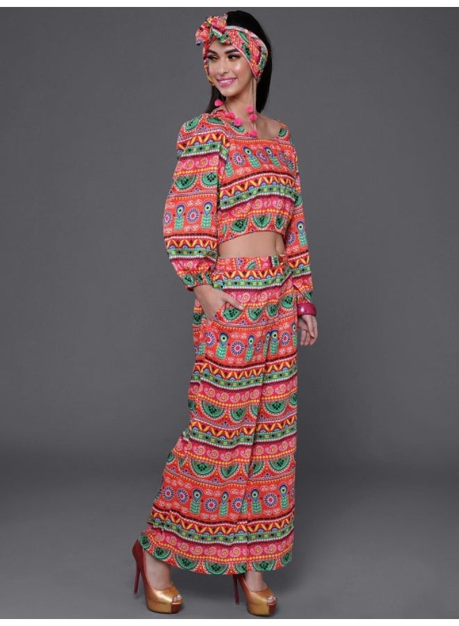 AKS Multicolor Floral Printed Top With Palazzo Set - Image 4