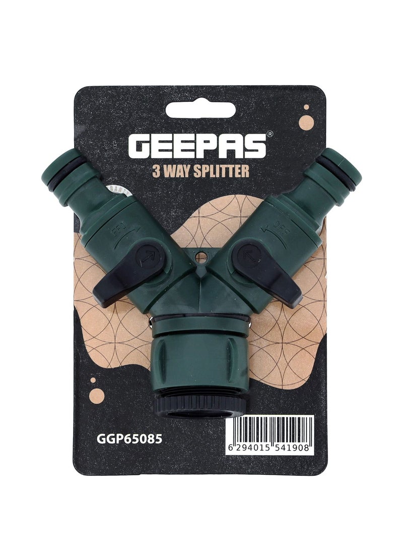 GEEPAS 3 Way Splitter, Y Valve Garden Hose Connector, GGP65085 | Outlet Splitter, Hose Splitter, Hose Spigot Adapter with 2 Valves | Hose Washers with Comfort Grip Use  - Image 1