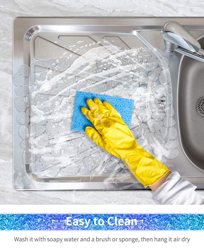Bligli Pebble Sink Mat for Stainless Steel/Ceramic Sinks, PVC Eco-Friendly Sink Protectors for Bottom of Kitchen Sink, Dishes and Glassware, Fast Draining, 15.7 x 11.8 inch (2 Pack, Bling Clear) - Image 4