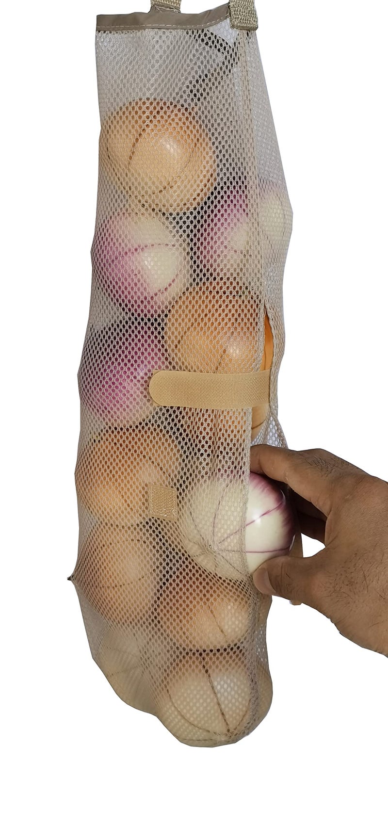 GINFH Hanging Mesh Storage 5Pack Potato & Onion Bags - Large Reusable Net Produce Bags (Beige) - Image 5