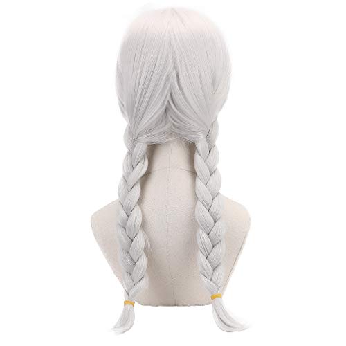 Party Zone PARTYZONE White Braided Cosplay Wig with Plaits - Woman Anime Wigs for Party Synthetic Role Play Hair Halloween Costume Wig - Image 5