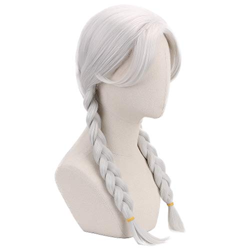 Party Zone PARTYZONE White Braided Cosplay Wig with Plaits - Woman Anime Wigs for Party Synthetic Role Play Hair Halloween Costume Wig - Image 4