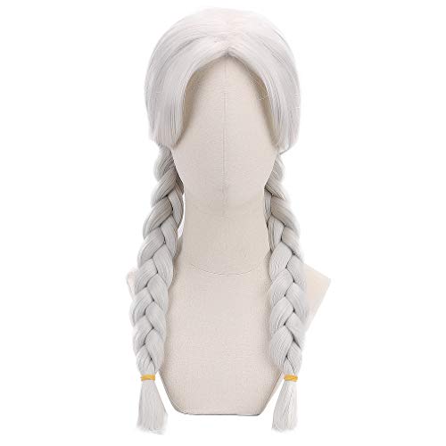 Party Zone PARTYZONE White Braided Cosplay Wig with Plaits - Woman Anime Wigs for Party Synthetic Role Play Hair Halloween Costume Wig - Image 2