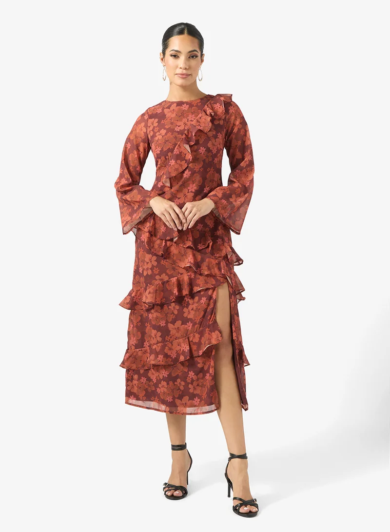 Anaya With Love Wrap Waist Mesh Detail Tulle Maxi Dress
