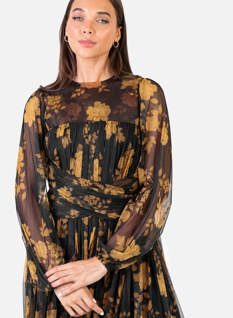 Anaya With Love Wrap Waist Mesh Detail Tulle Midi Dress