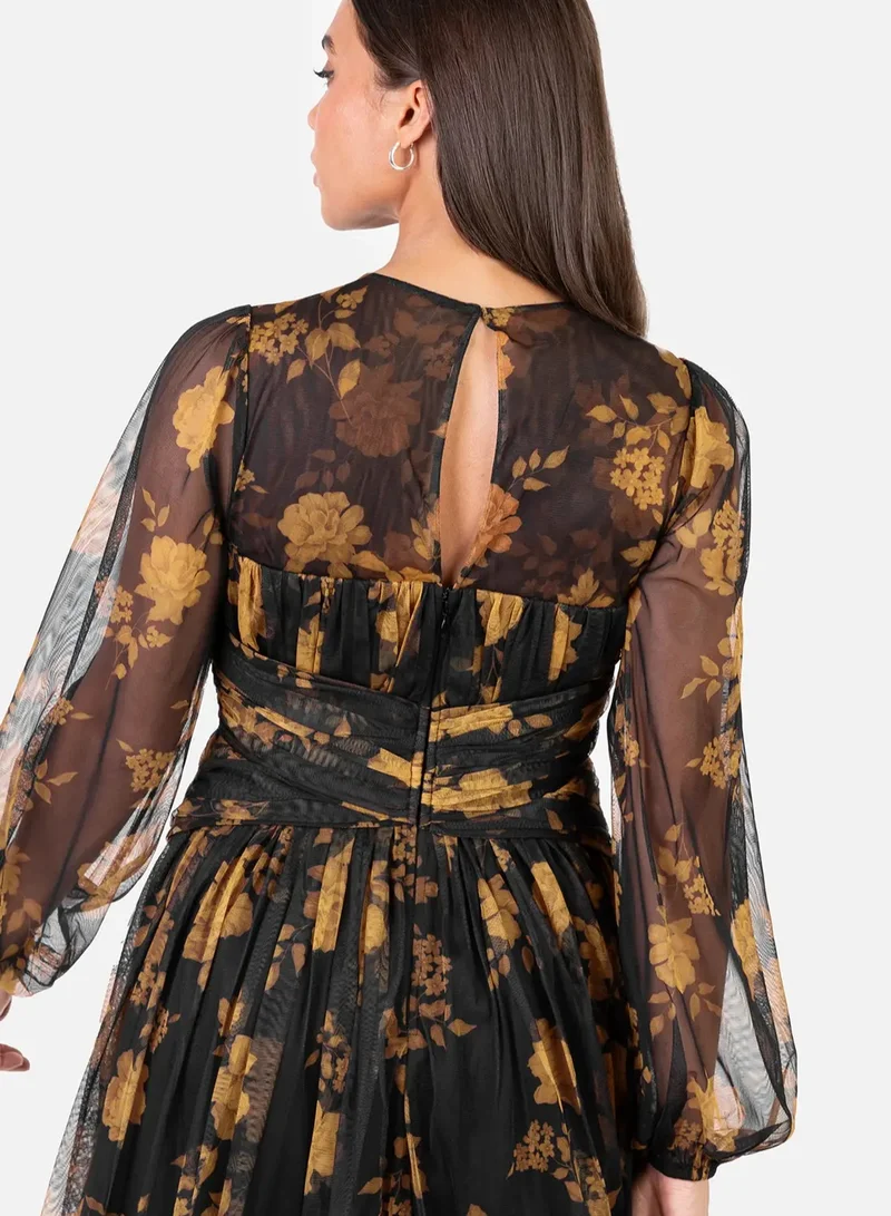 Anaya With Love Wrap Waist Mesh Detail Tulle Midi Dress