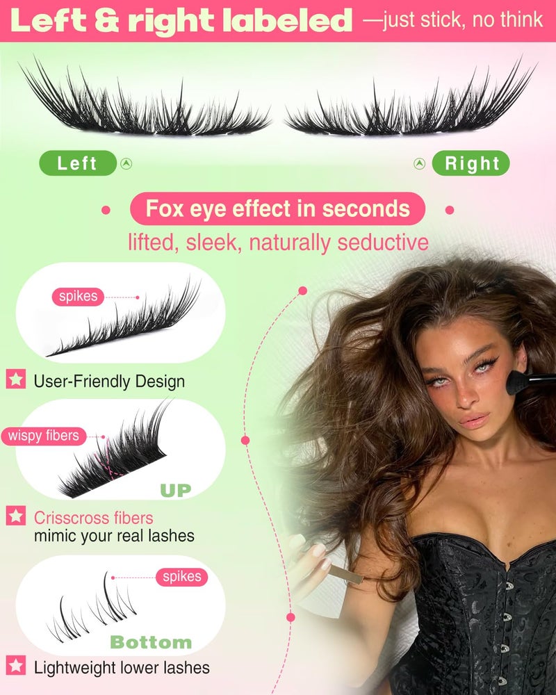 Focipeysa Fox Eye Lash Clusters Wispy Clusters Lashes Kit Fox Lash Extensions LC-curve Cluster Eyelashes 10-18mm Eyelashes Extensions Kit Left&Right DIY Lash Extensions with Lash Bond and Seal Lash Tweezers - Image 2