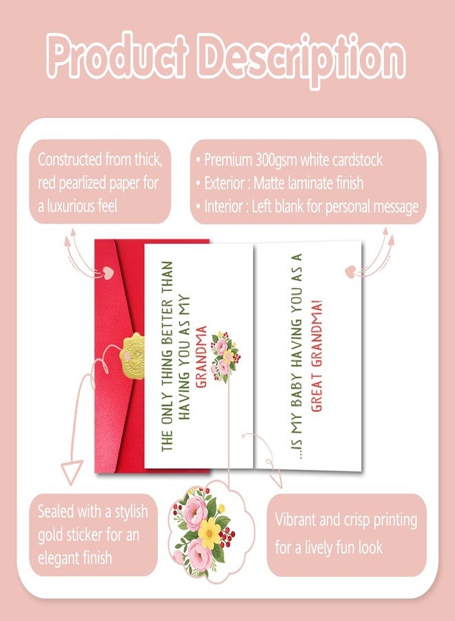Pstyteos Funny Pregnancy Card for Grandma, the Only Thing Better than Having You as My Grandma is My Baby Having You as a Great Grandma, 8 in x 5.3 in Double-Sided Card with Red Envelope and Sticker - Image 3