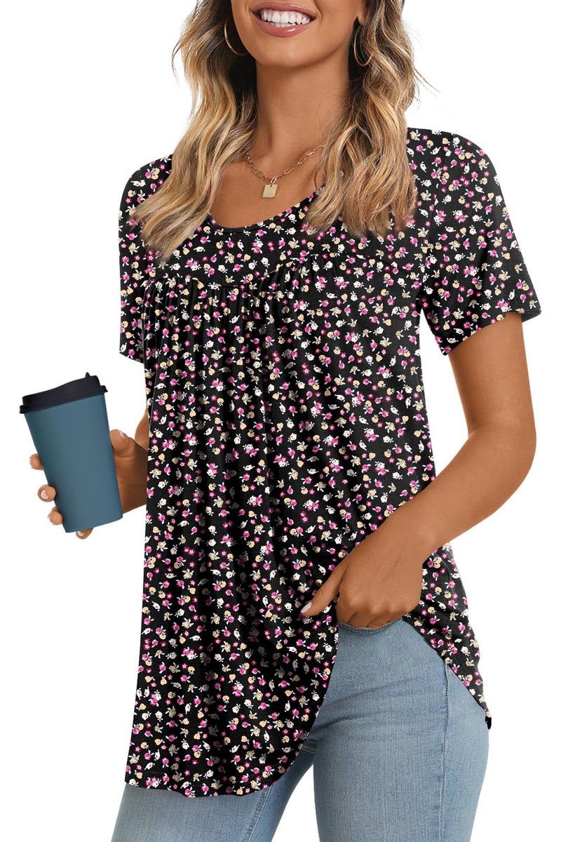 LONGYUAN Ladies Pluse Size Tunic Tops 2026 Summer Short Sleeve T-shirts Hawaiin Beach Blouse with Leggings Fl XX-Large - Image 1