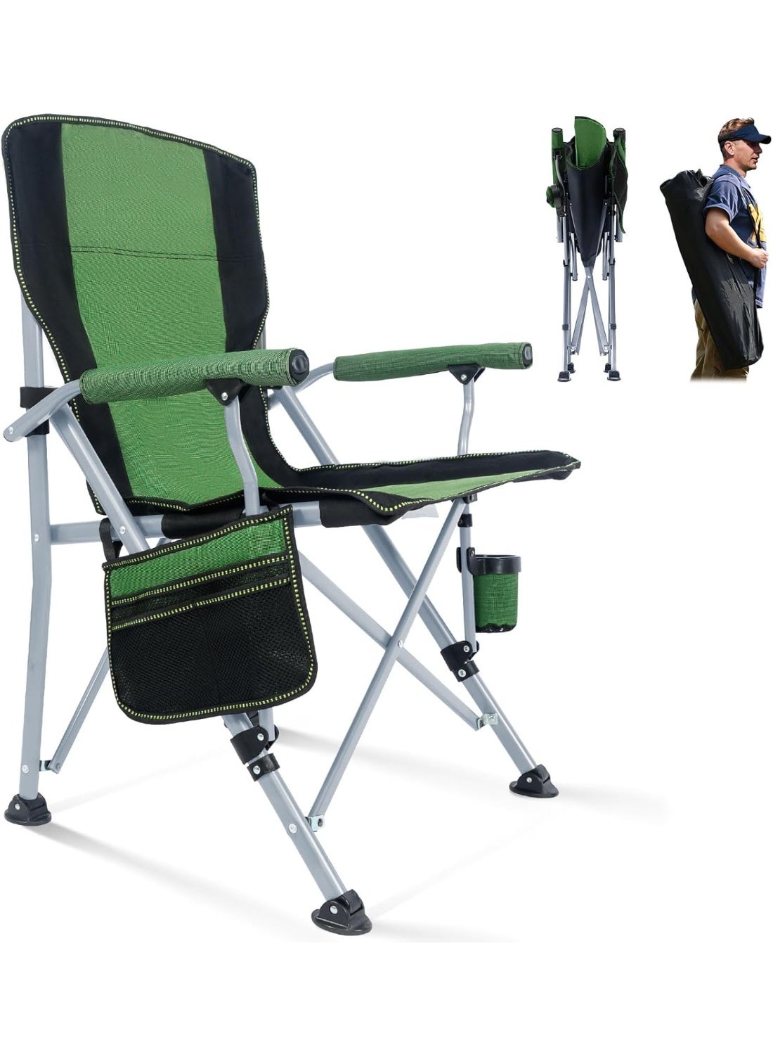 Folding Camping Chair Portable Outdoor Beach Chair, Heavy Duty Foldable Lawn chair Support 145KG, Collapsible Lightweight Camp Chair with Cup Holder & Carry Bag for Fishing Outside Sports Picnic