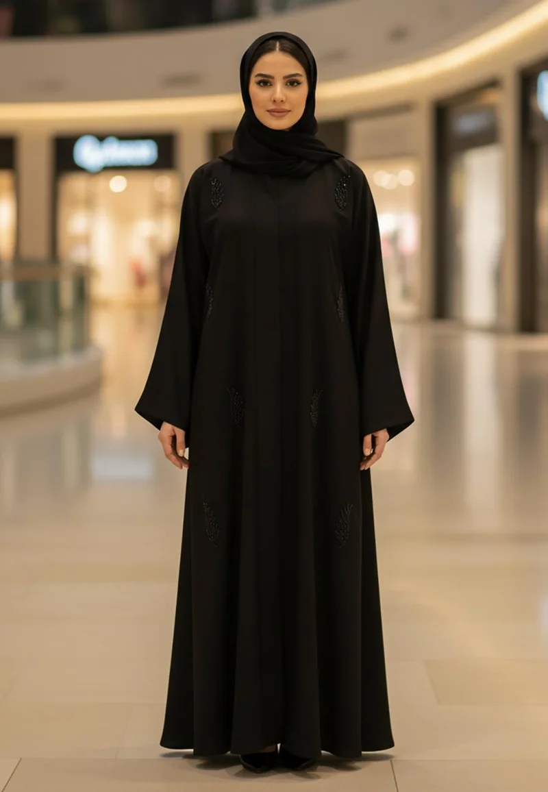 Classic Black Nida Abaya with Subtle Embroidery Detail-811
