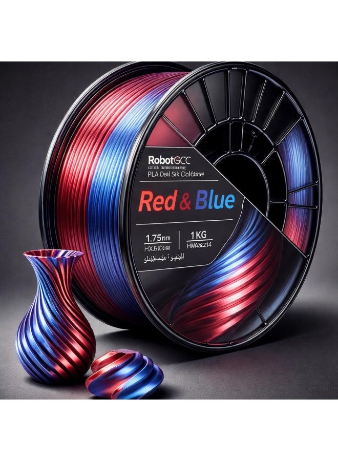 robotgcc PLA Silk Dual Color Red Blue 1.75mm 3D Printing Material 1KG Spool Smooth Gradient Finish High Gloss Surface Easy Printing Low Warping Strong Layer Adhesion Precision Diameter Consistent Extrusion FDM Compatible Filament for Creative Models Prototyping DIY Projects - Image 1