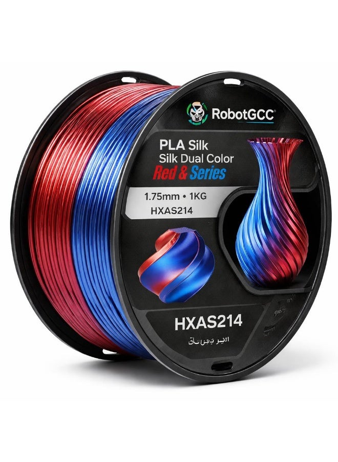 robotgcc PLA Silk Dual Color Red Blue 1.75mm 3D Printing Material 1KG Spool Smooth Gradient Finish High Gloss Surface Easy Printing Low Warping Strong Layer Adhesion Precision Diameter Consistent Extrusion FDM Compatible Filament for Creative Models Prototyping DIY Projects - Image 2