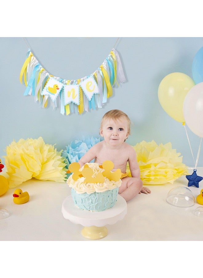 Agkvw Rubber Ducky 1St Birthday High Chair Banner - Rubber Duck 1St Birthday Decoration, Light Blue 1St Birthday Banner For Boys, Summer 1St Birthday Decor - Image 5