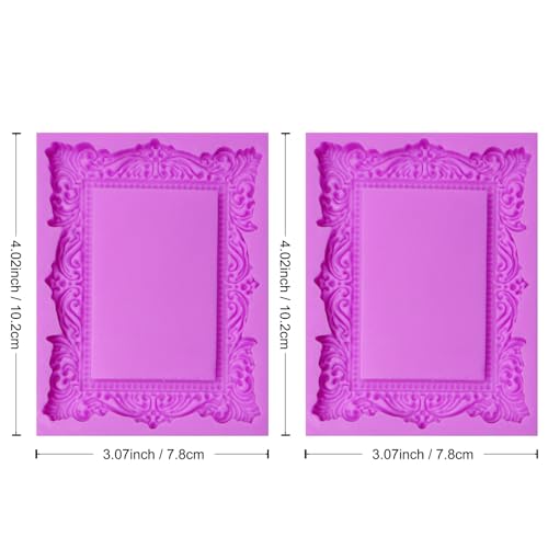 acvcatto Baroque Photo Frame Fondant Silicone Molds, 3D Picture Mirror Frame Cake Decoration Molds for Chocolate Candy Sugar Craft Gum Paste Cookies Resin Clay Set of 2 - Image 2