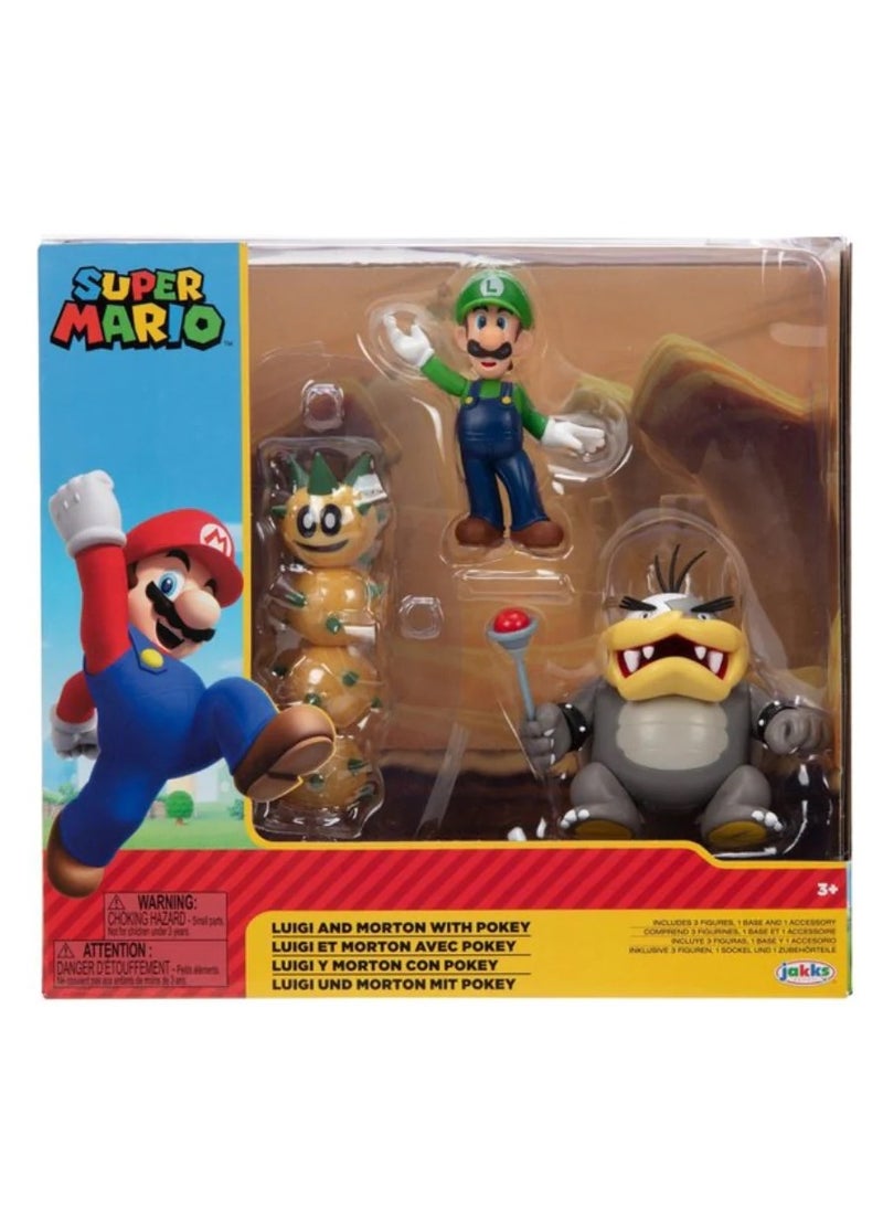 Jakks Nintendo Luigi, Morton Koopa & Pokey Action Figure 2.5 Inch 