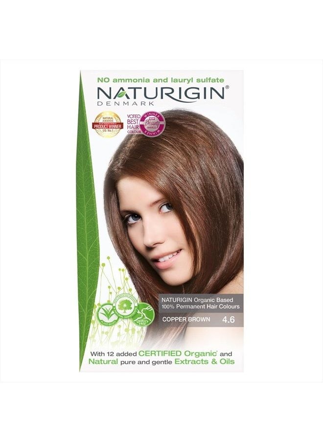 NATURIGIN - Copper Brown Hair Dye 4.6 - Permanent Hair Color 100% Grey Coverage - Certified Organic Natural Ingredients, Deeply Nourishes the Hair - Ammonia Free, Vegan, Long Lasting Results - Image 1
