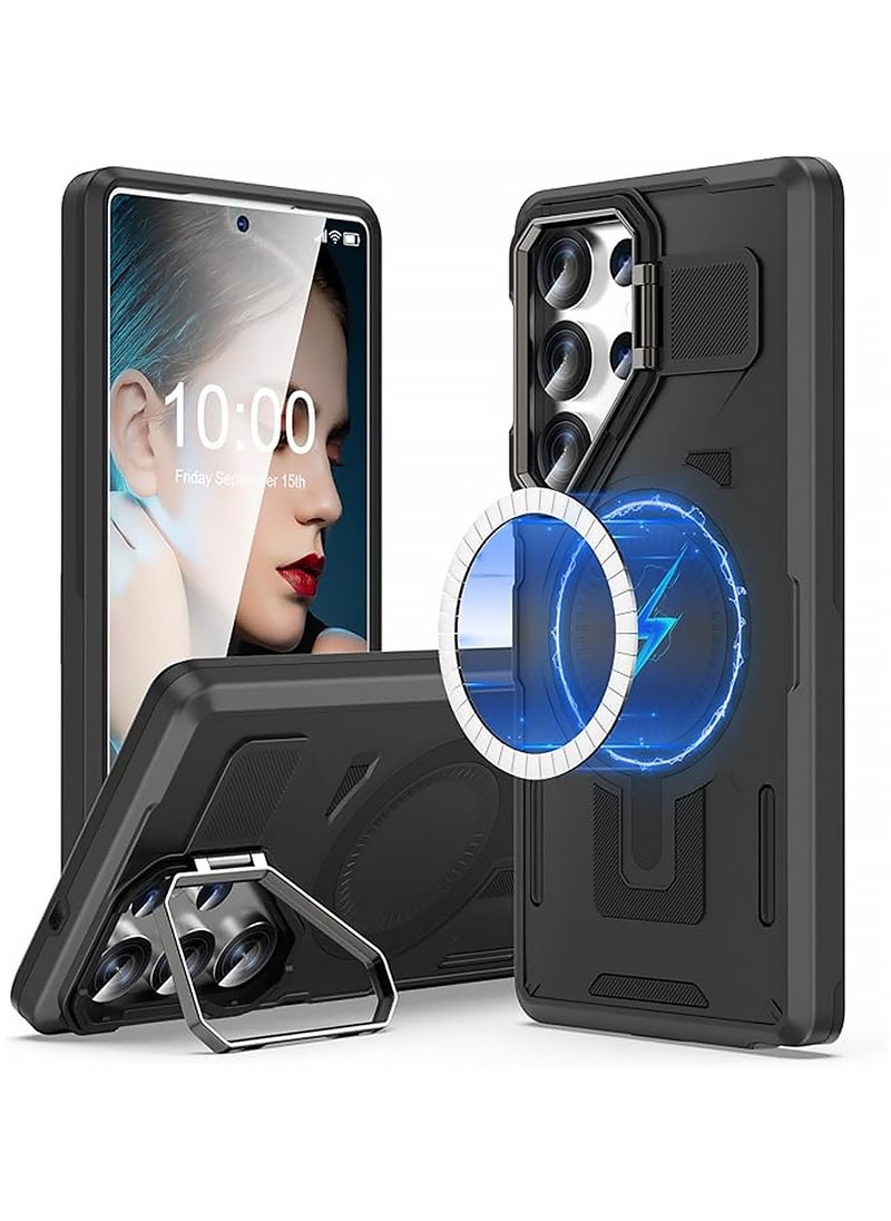X-level Samsung Galaxy S25 Ultra Case Magnetic with Kickstand,Slim Shockproof Grade Protecive Buil-in Camera Ring Stand Phone Cover Case for S25 Ultra 6.8inch 2025 (Black)  - Image 1