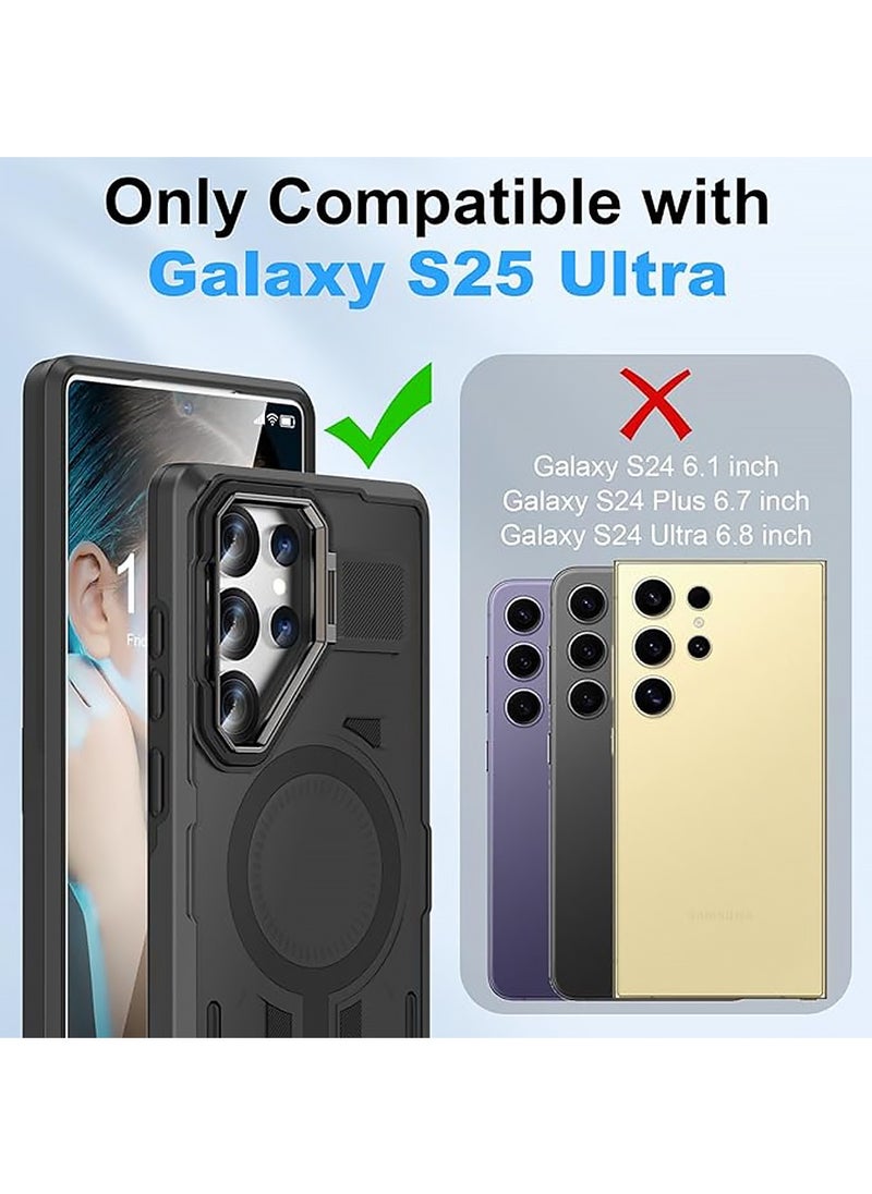 X-level Samsung Galaxy S25 Ultra Case Magnetic with Kickstand,Slim Shockproof Grade Protecive Buil-in Camera Ring Stand Phone Cover Case for S25 Ultra 6.8inch 2025 (Black)  - Image 2
