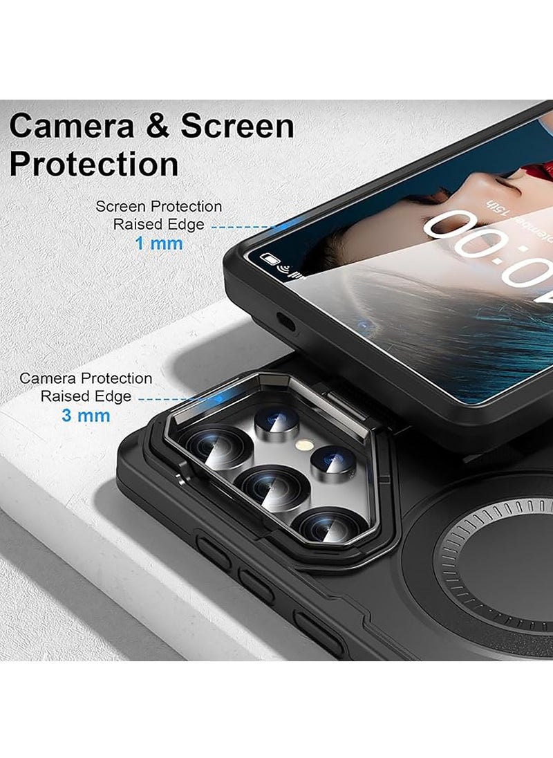 X-level Samsung Galaxy S25 Ultra Case Magnetic with Kickstand,Slim Shockproof Grade Protecive Buil-in Camera Ring Stand Phone Cover Case for S25 Ultra 6.8inch 2025 (Black)  - Image 4