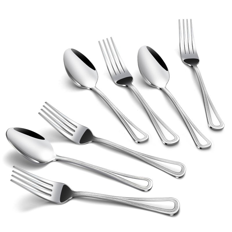 Gymdin 24 PCS Spoons and Forks Set, Food Grade Stainless Steel with Pearl Dot Design Handle Silverware Set, Mirror Polished Dishwasher Safe, Silverware Forks and Spoons for Home or Restaurant - Image 1