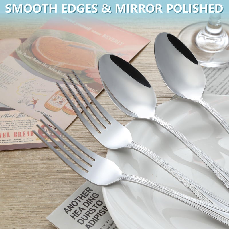 Gymdin 24 PCS Spoons and Forks Set, Food Grade Stainless Steel with Pearl Dot Design Handle Silverware Set, Mirror Polished Dishwasher Safe, Silverware Forks and Spoons for Home or Restaurant - Image 3