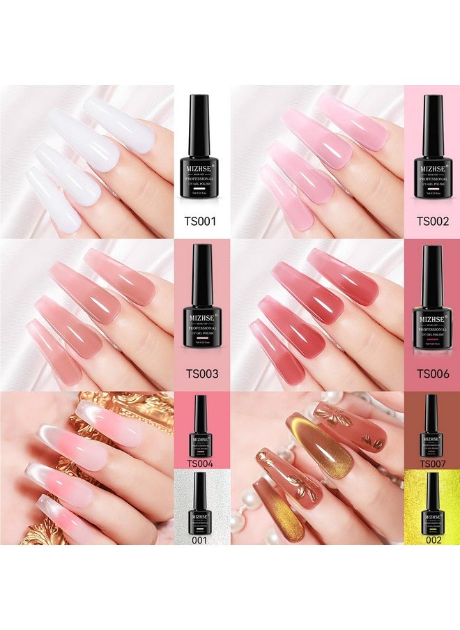 MIZHSE - Jelly Gel Nail Polish Set With Classic Cateye Gel Nail Polish Gold Sliver, Translucent Nude Pink Brown Basic Colors With Glitter Cat Eye Gel And Magnet, Soak Off Nail Salon Home Manicure Gift - Image 1