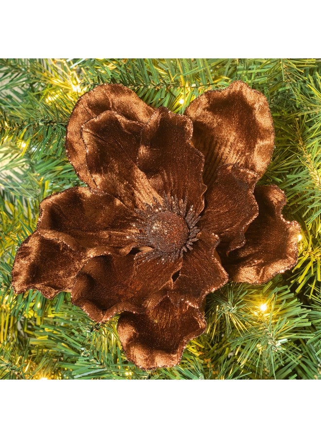 KI Store KI Store Brown Velvet Magnolia Flowers Pack of 6 Oversize Artificial Christmas Poinsettia Floral Picks Stems for Xmas Tree Wedding Centerpiece Decorations  - Image 3