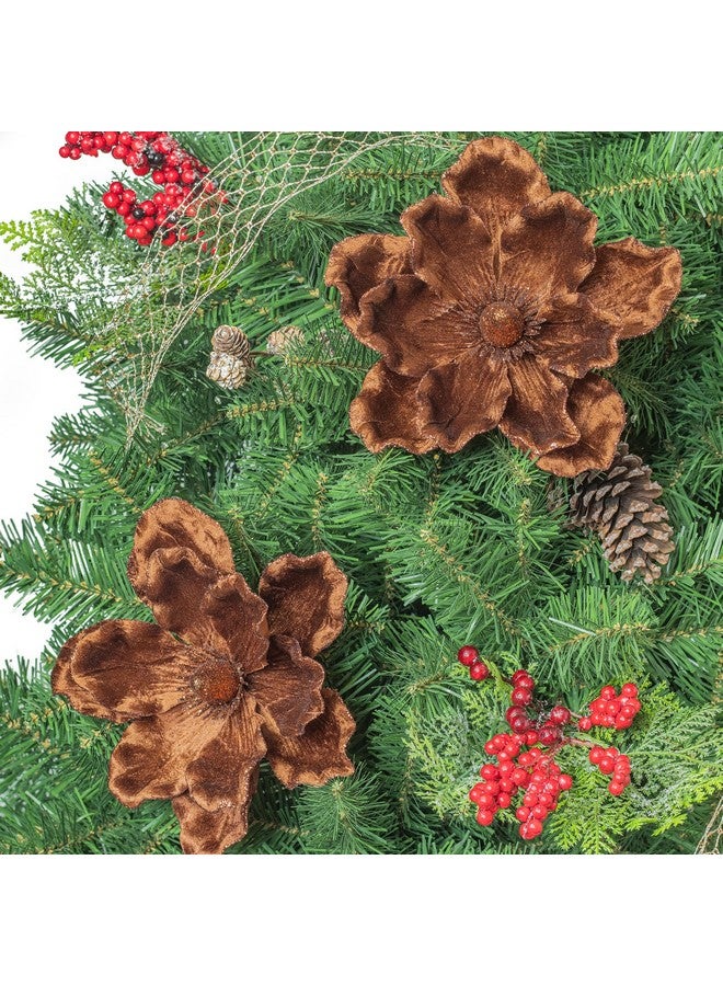 KI Store KI Store Brown Velvet Magnolia Flowers Pack of 6 Oversize Artificial Christmas Poinsettia Floral Picks Stems for Xmas Tree Wedding Centerpiece Decorations  - Image 5