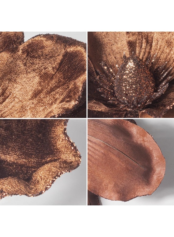 KI Store KI Store Brown Velvet Magnolia Flowers Pack of 6 Oversize Artificial Christmas Poinsettia Floral Picks Stems for Xmas Tree Wedding Centerpiece Decorations  - Image 4