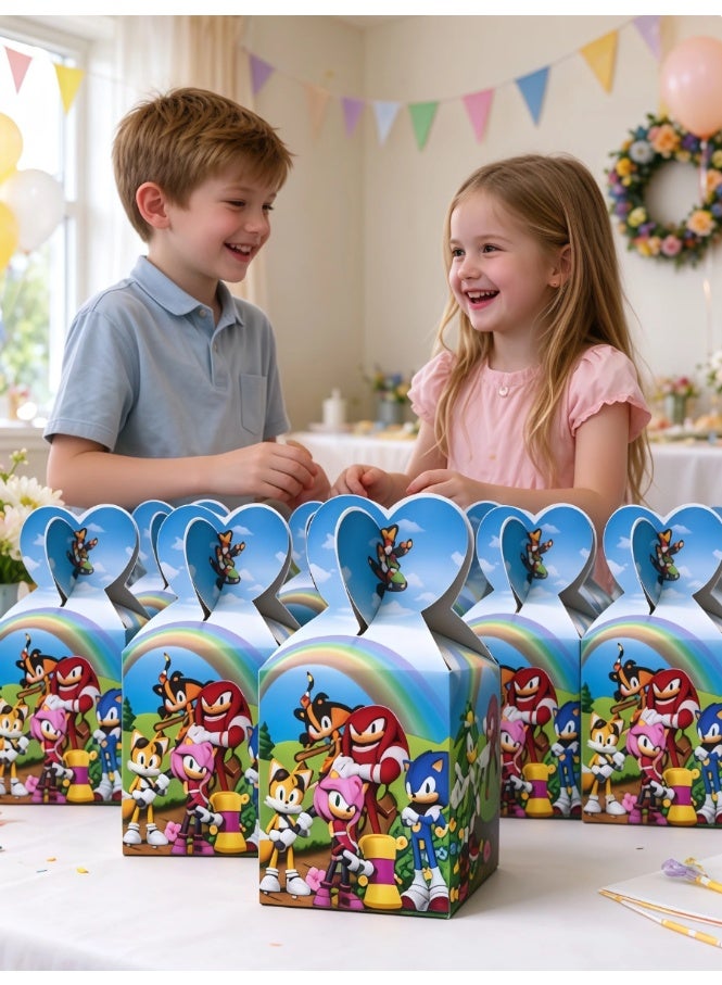 24 Pack Sonic Candy Boxes, Portable Cartoon Sonic Party Favor Boxes with Handle, Foldable Paper Gift Boxes for Sweets Chocolate Small Gifts, Perfect for Birthday Party, Eid, Baby Shower, Festival Celebration Supplies - Image 2