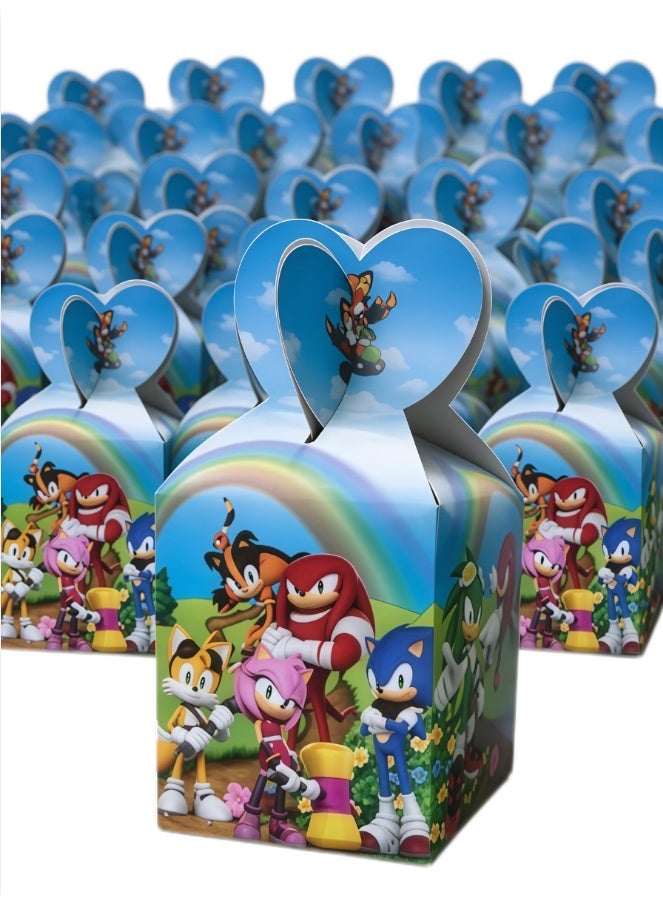 24 Pack Sonic Candy Boxes, Portable Cartoon Sonic Party Favor Boxes with Handle, Foldable Paper Gift Boxes for Sweets Chocolate Small Gifts, Perfect for Birthday Party, Eid, Baby Shower, Festival Celebration Supplies - Image 1