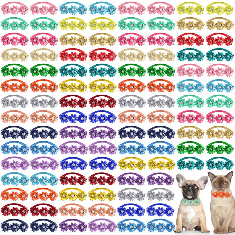 Yunsailing 200 Pieces Dog Bow Ties Collar Adjustable Flower Diamond Crystal Dog Cat Bowties Grooming Accessories for Small Medium Pet Puppy Girl Kitten Wedding Birthday Party - Image 1