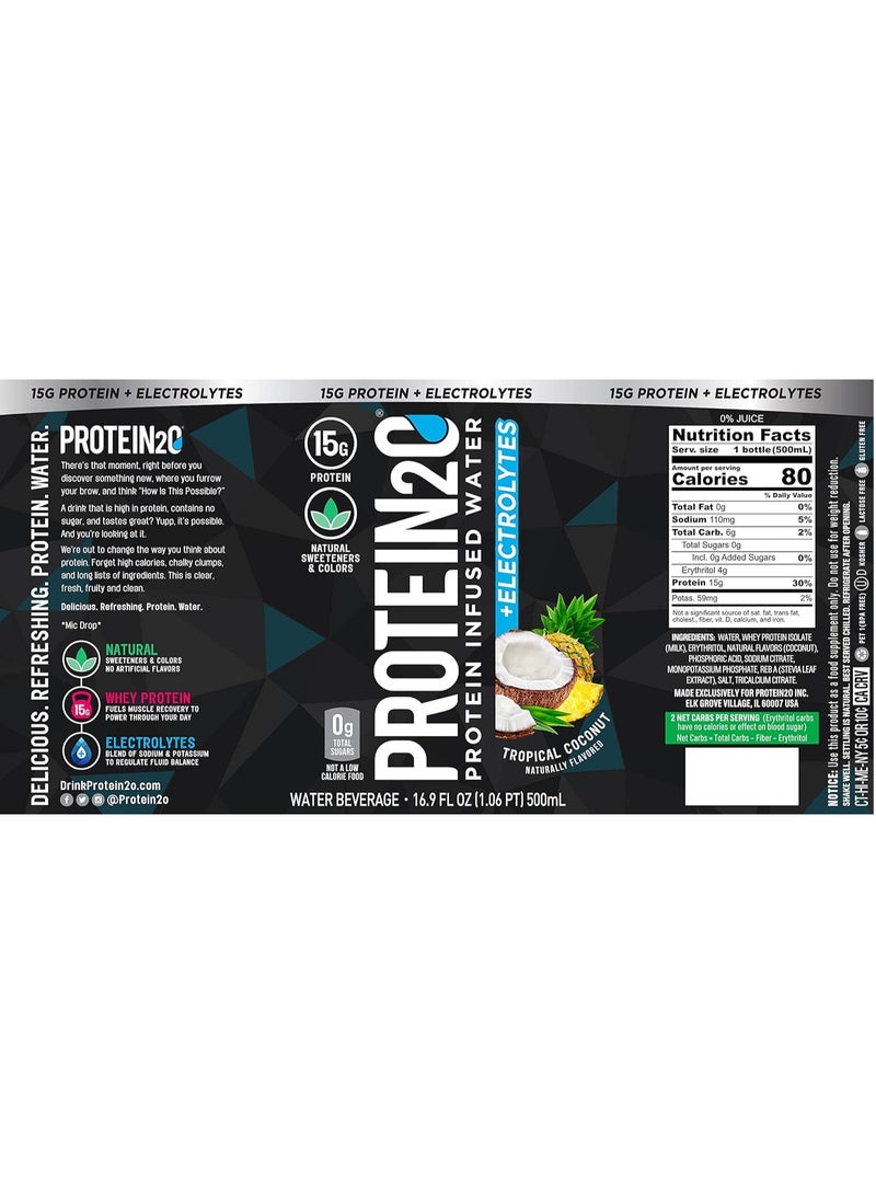 PROTEIN20 Protein20 Protein Infused Water + Electrolytes Tropical Coconut Flavor 500ml Pack of 12 - Image 3