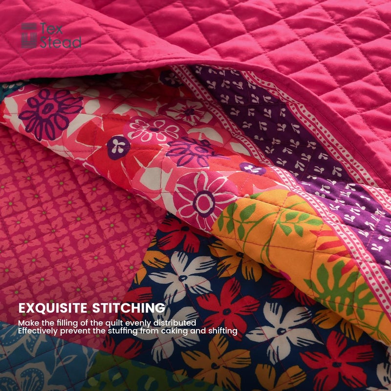 TEXSTEAD Queen Quilt Set for Bed - 100% Cotton Quilts Patchwork Comforter Coverlet Bedspread Reversible 90"x90" with 2 Pillow Shams - Image 5