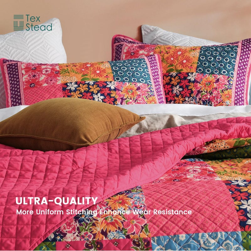 TEXSTEAD Queen Quilt Set for Bed - 100% Cotton Quilts Patchwork Comforter Coverlet Bedspread Reversible 90"x90" with 2 Pillow Shams - Image 4